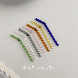 15CM竹节玻璃短吸管高硼硅彩灰色ins耐高温搅拌棍高脚杯弯头饮管