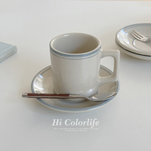 HiColorlife月白蓝描边咖啡杯碟