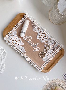 Hi Color生活*白色蕾丝盖布ins风复古方形绣花防滑静音椭圆托盘垫