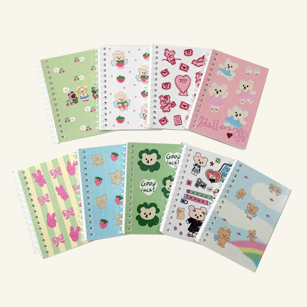 韩国MAZZZZY 兔子小熊幸运草迷你线条线圈 横线记事本笔记本