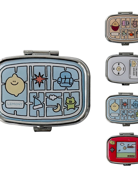 韩国second morning可爱金属便携迷你小药盒分格首饰收纳随身镜子