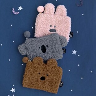 韩国iconic可爱毛绒小收纳袋拉链口红零钱卡包名片包耳机线收纳包