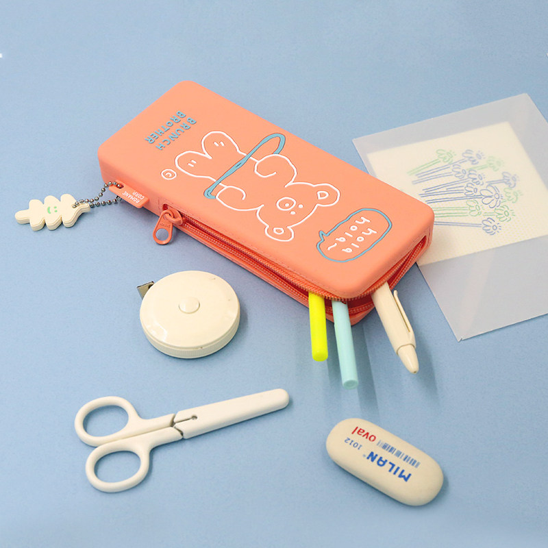 韩国romane 可爱呼啦圈小熊笔袋 硅胶收纳笔盒 ins学生学习文具盒
