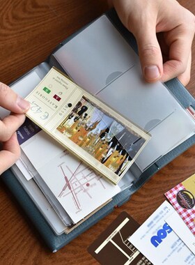 Plepic韩国绑带皮面多功能双面手帐卡片收纳横线格纹记事笔记本