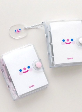 RICO 高颜值笑脸透明三孔格子可拆卸活页本迷你笔记本 白色粉色