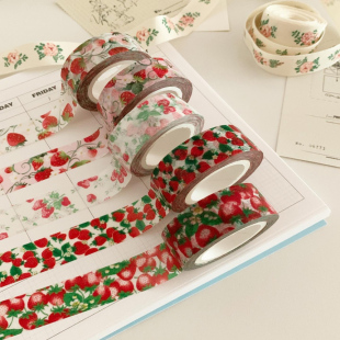 韩国popo factory 美纹花纹手帐纸质胶带 复古草莓