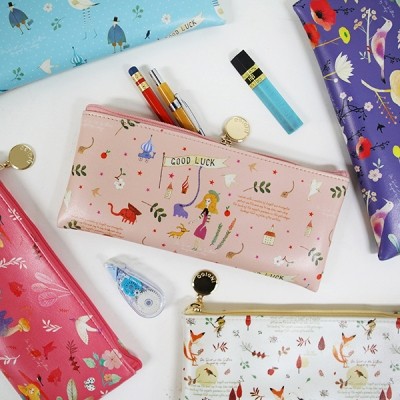 韩国正品文具indigo 小清新甜美皮质笔袋拉链化妆包收纳包文具包