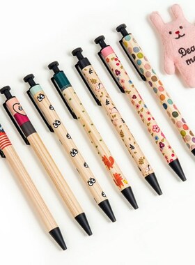 韩国monopoly 木质可爱熊儿童小学生用 圆珠笔 0.7mm黑色油性笔