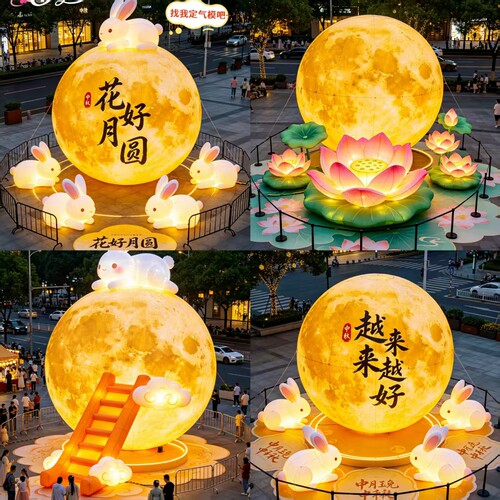 充气网红美陈打卡通毛绒定制爱心广告活动气模节日中秋月球兔造型