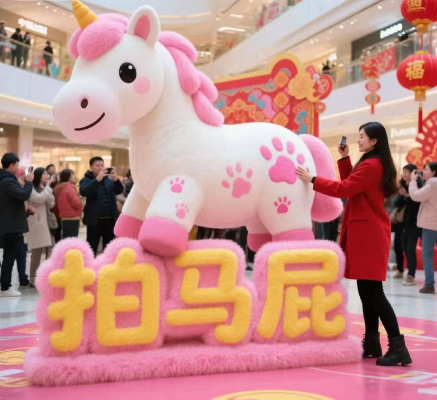 充气网红美陈打卡通毛绒定制爱心印字广告气模花朵造型国庆中秋节