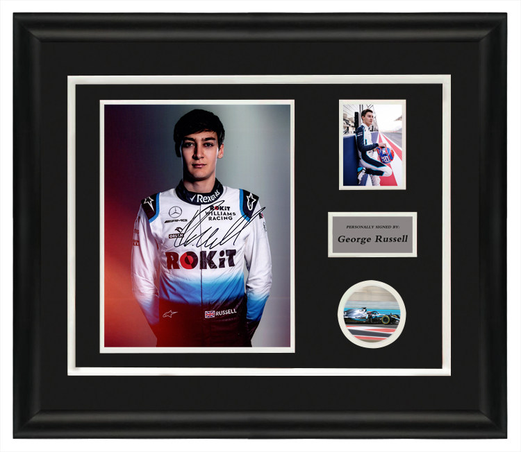 f1赛车选手乔治拉塞尔亲笔签名照片含证书裱框