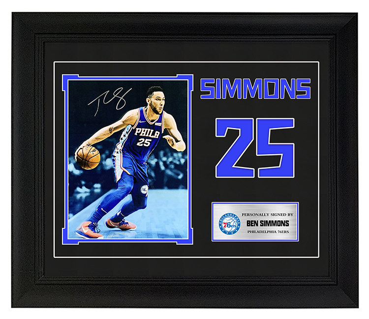 本西蒙斯亲笔签名照片 76人队时期 裱框带证书收藏