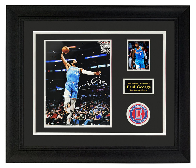 pg保罗乔治亲笔签名照片 快船队 裱框 带证书 珍藏