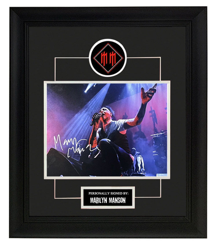收藏 玛丽莲曼森 亲笔签名 照片裱框 含sa证书 哥特摇滚