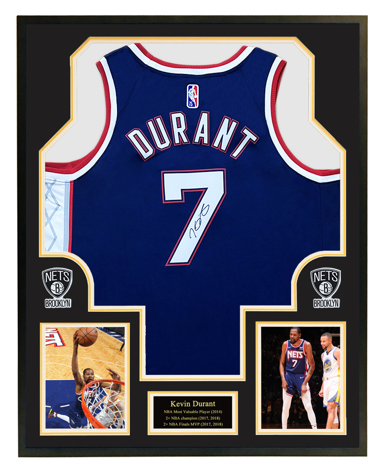 kd杜兰特亲笔签名球衣 篮网队7号 75周年钻石标 裱框 带证书 珍藏