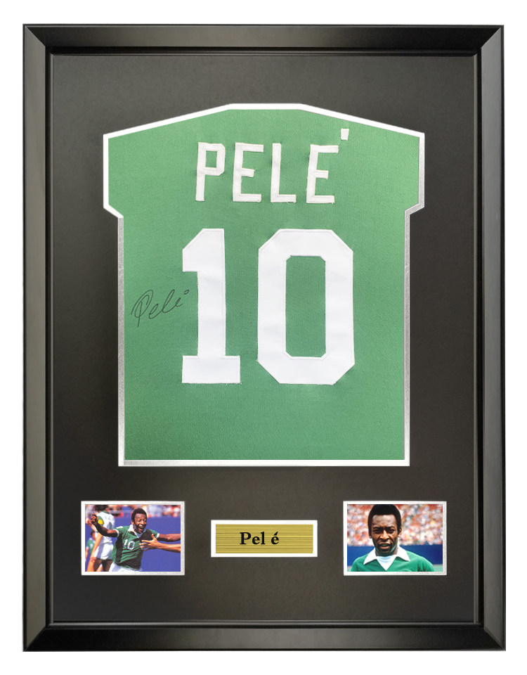 球王贝利 纽约宇宙 亲笔签名球衣 含证书 裱框