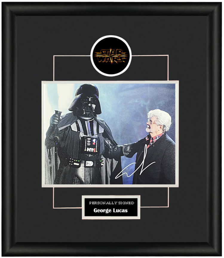 收藏 乔治卢卡斯 星球大战导演 亲笔签名 照片裱框 含sa证书