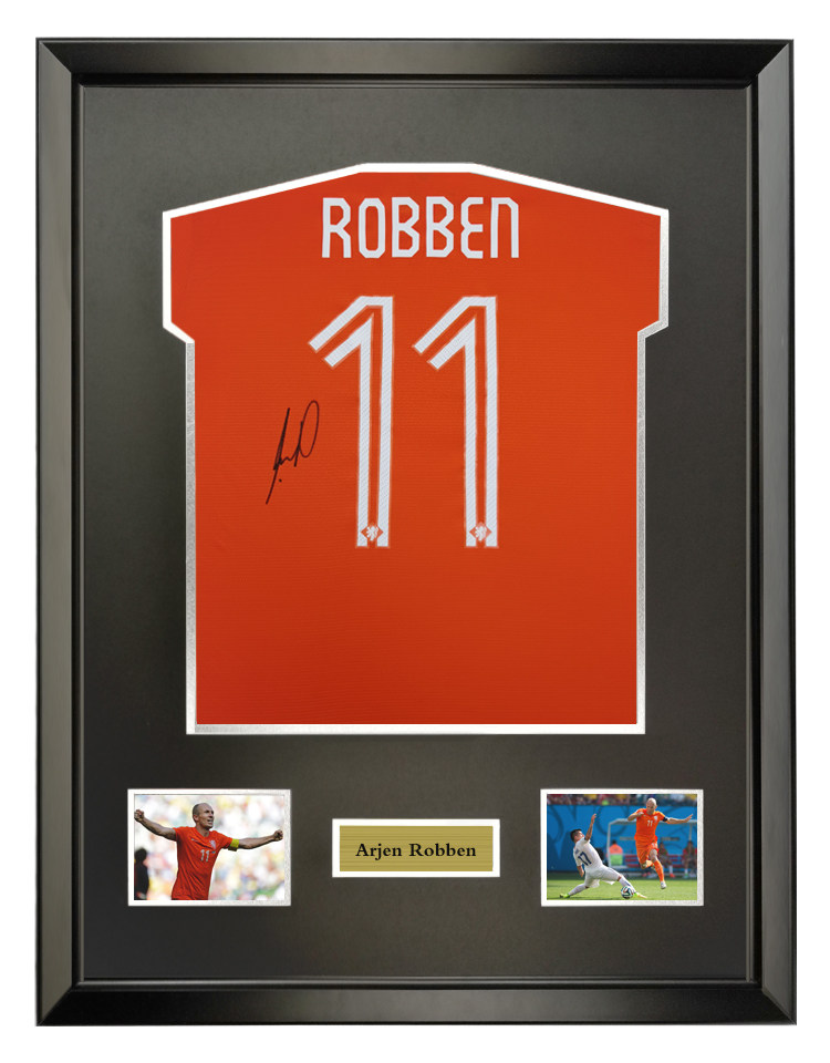 阿尔杰罗本 2014世界杯荷兰队亲笔签名客场足球服球衣 含证书裱框