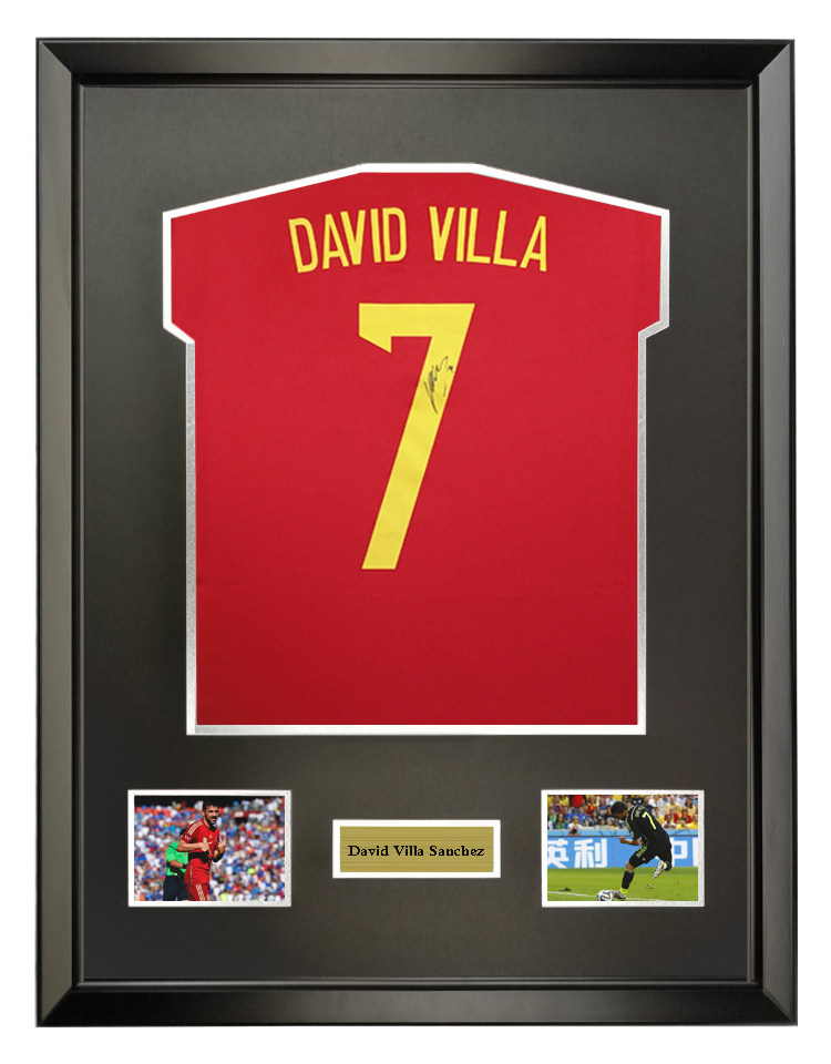 大卫比利亚 2014西班牙队亲笔签名主场足球服球衣 裱框含sa证书