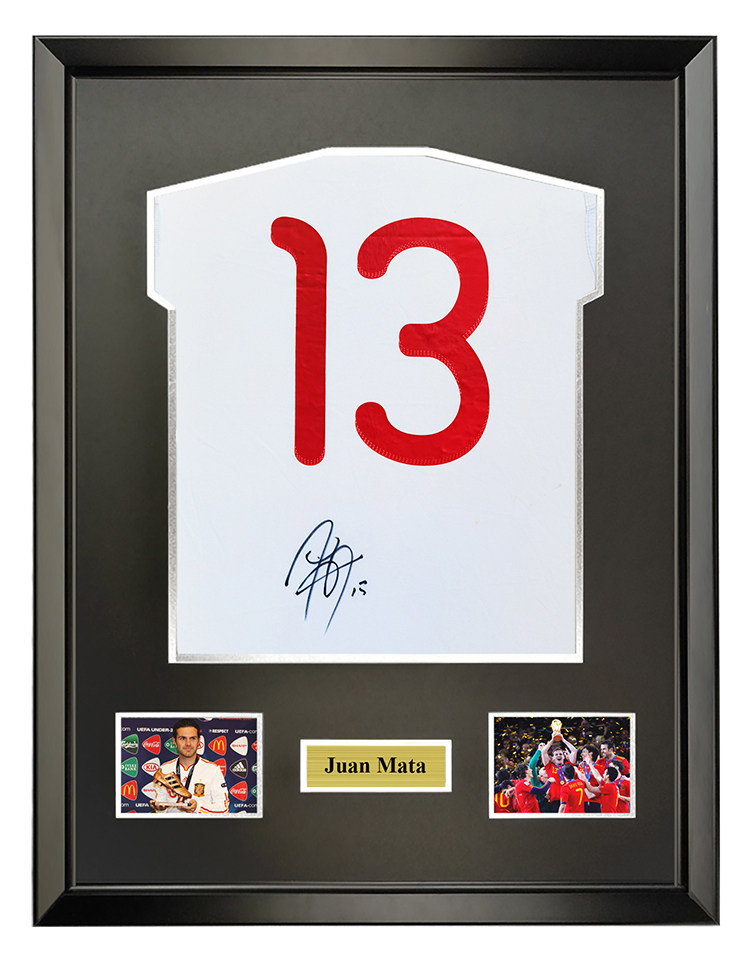胡安马塔 2010世界杯西班牙队客场 亲笔签名足球服球衣 裱框含sa证书