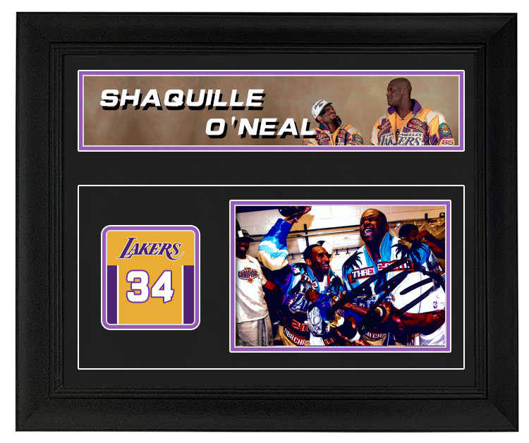 湖人大鲨鱼奥尼尔 科比队友 亲笔签名照片 裱框含sa证书 礼品收藏