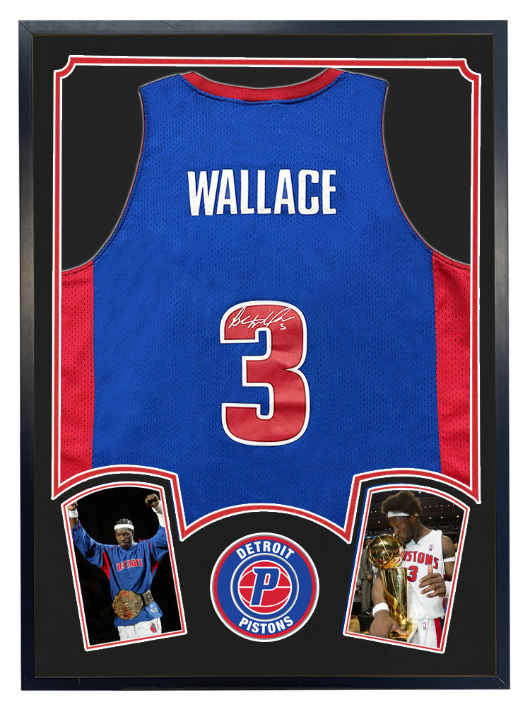 大本 本华莱士亲笔签名球衣 活塞队3号 裱框 带证书 珍藏