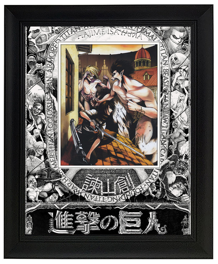 谏山创 进击的巨人作者 亲笔签名照片 三笠 裱框含sa证书