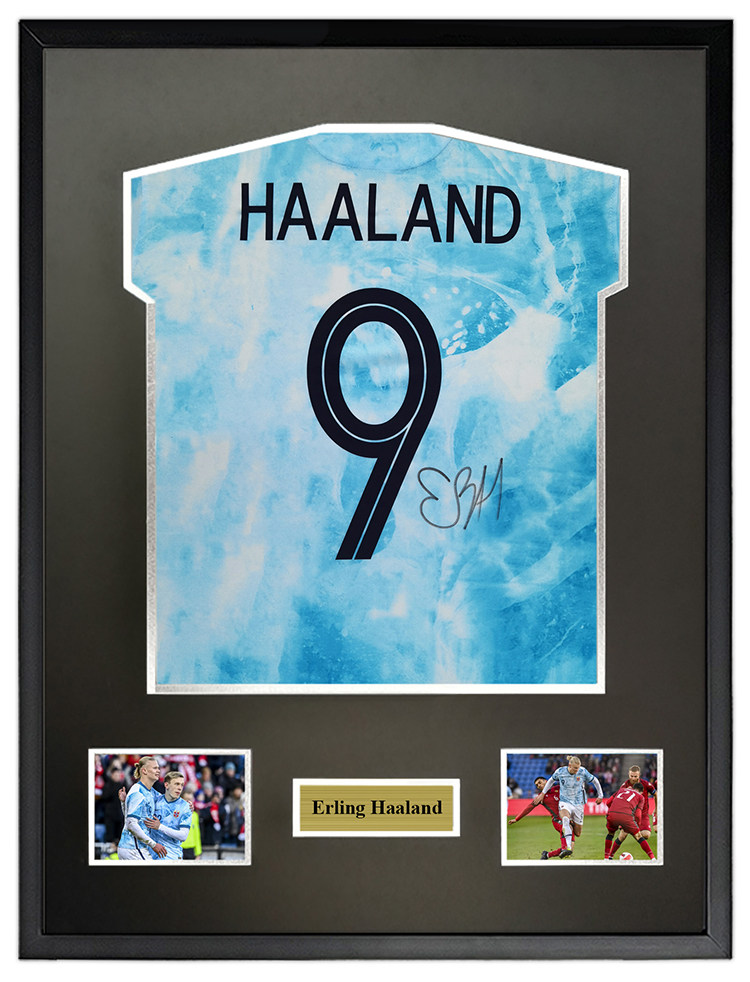 哈兰德 2021挪威国家队客场 亲笔签名足球服球衣 裱框含sa证书