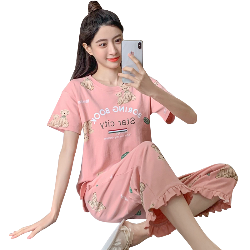 夏季睡衣女短袖纯棉爱少女七分裤