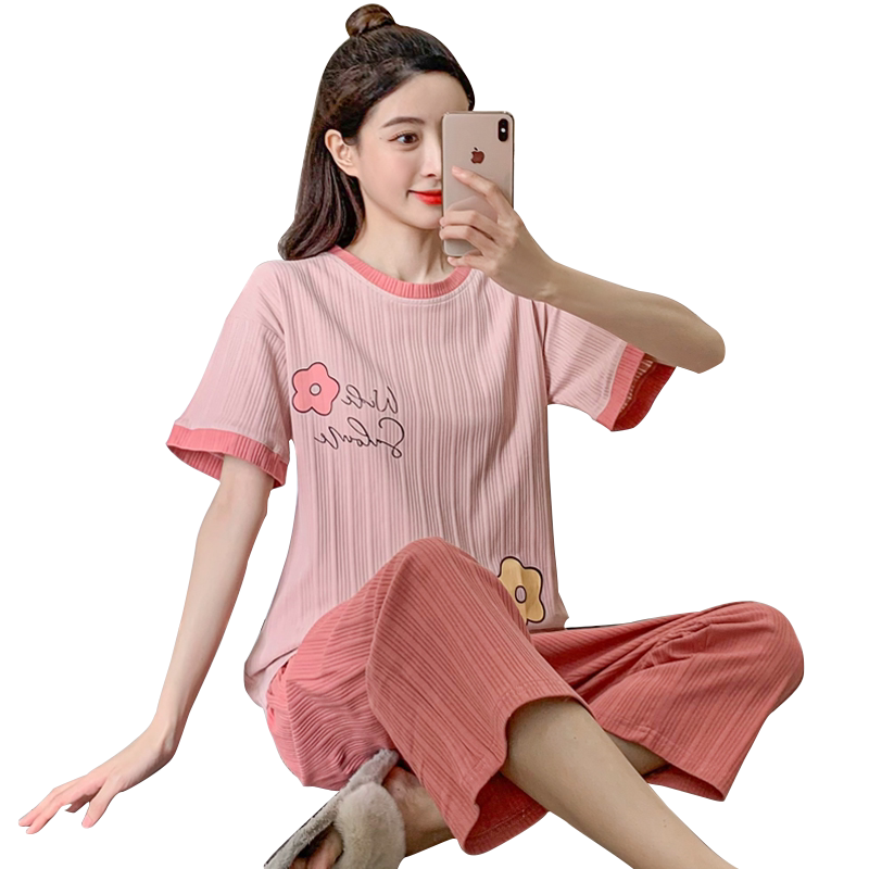 纯棉短袖七分裤家居服套装