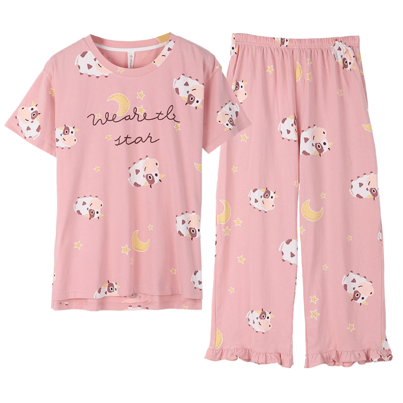 夏天薄款套头七分裤卡通家居服