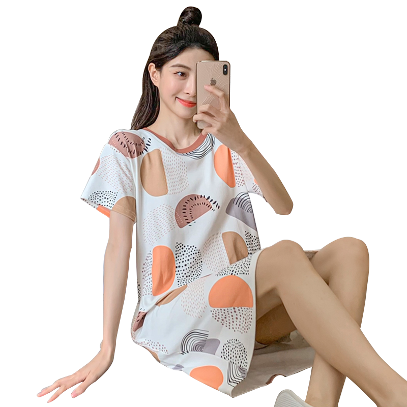 短袖睡裙女士夏天纯棉薄款中长款睡衣女生休闲宽松可外穿家居服