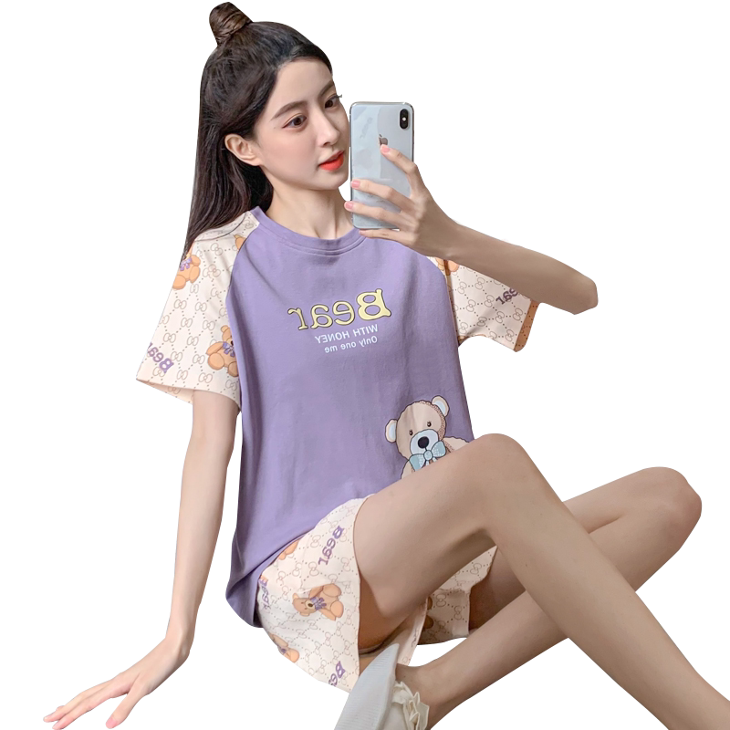 2024新款纯棉睡衣女士夏天薄款卡通家居服休闲短袖短裤可爱两件套