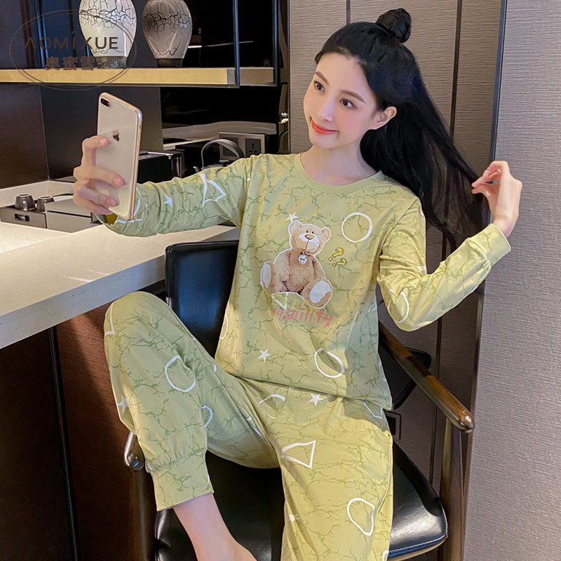 卡通睡衣女秋款纯棉可爱少女长袖家居服春秋季小熊套头宽松两件套,女士内衣/男士内衣/家居服,睡衣/家居服套装,淘宝优惠券,粉丝福利购,淘宝优惠卷