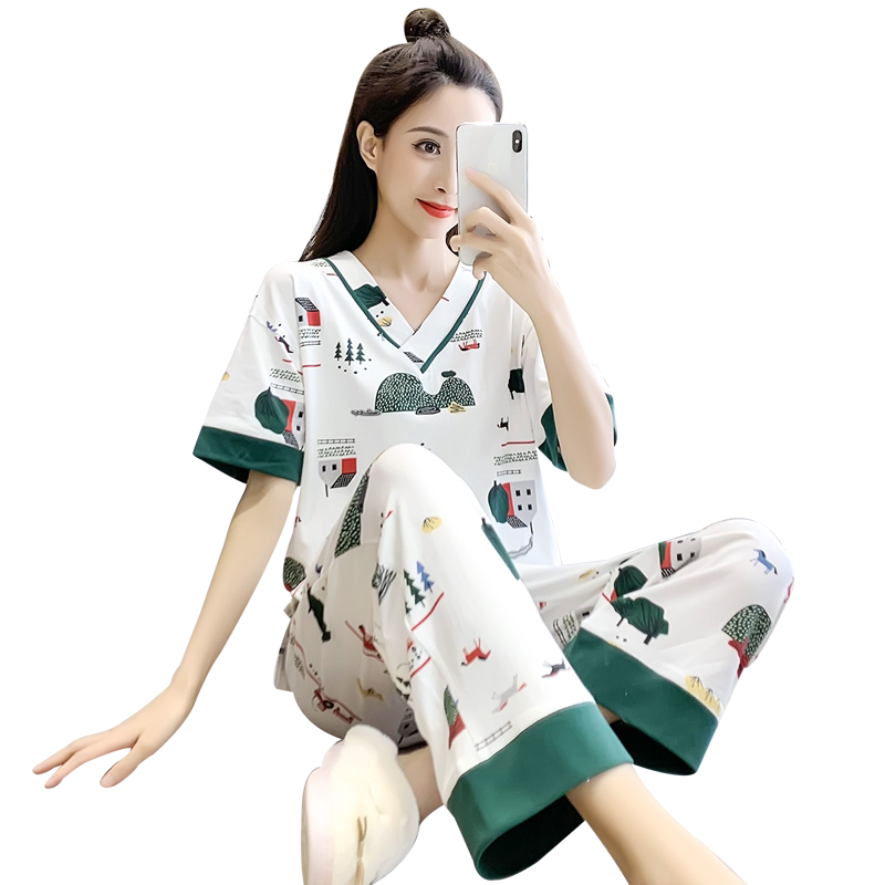 夏季纯棉薄款可爱女生休闲睡衣