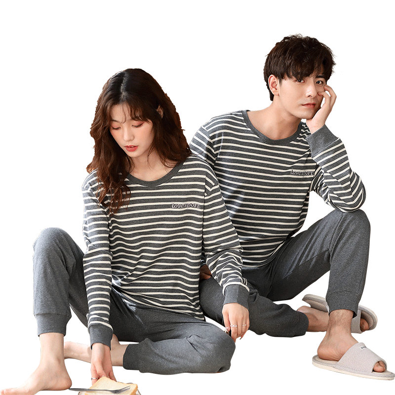 纯棉情侣款秋冬家居服套装