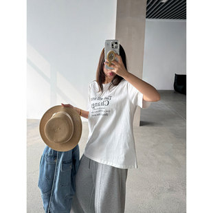 春夏新款白色质量好简约ins风字母t恤女休闲宽松印花短袖上衣女