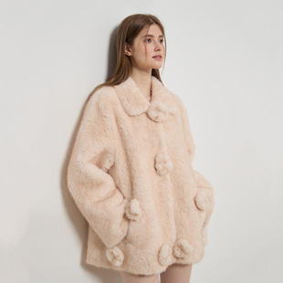 甜甜小暖宝花朵毛球海宁环保皮草皮毛一体毛毛外套女秋冬季 潮 新款