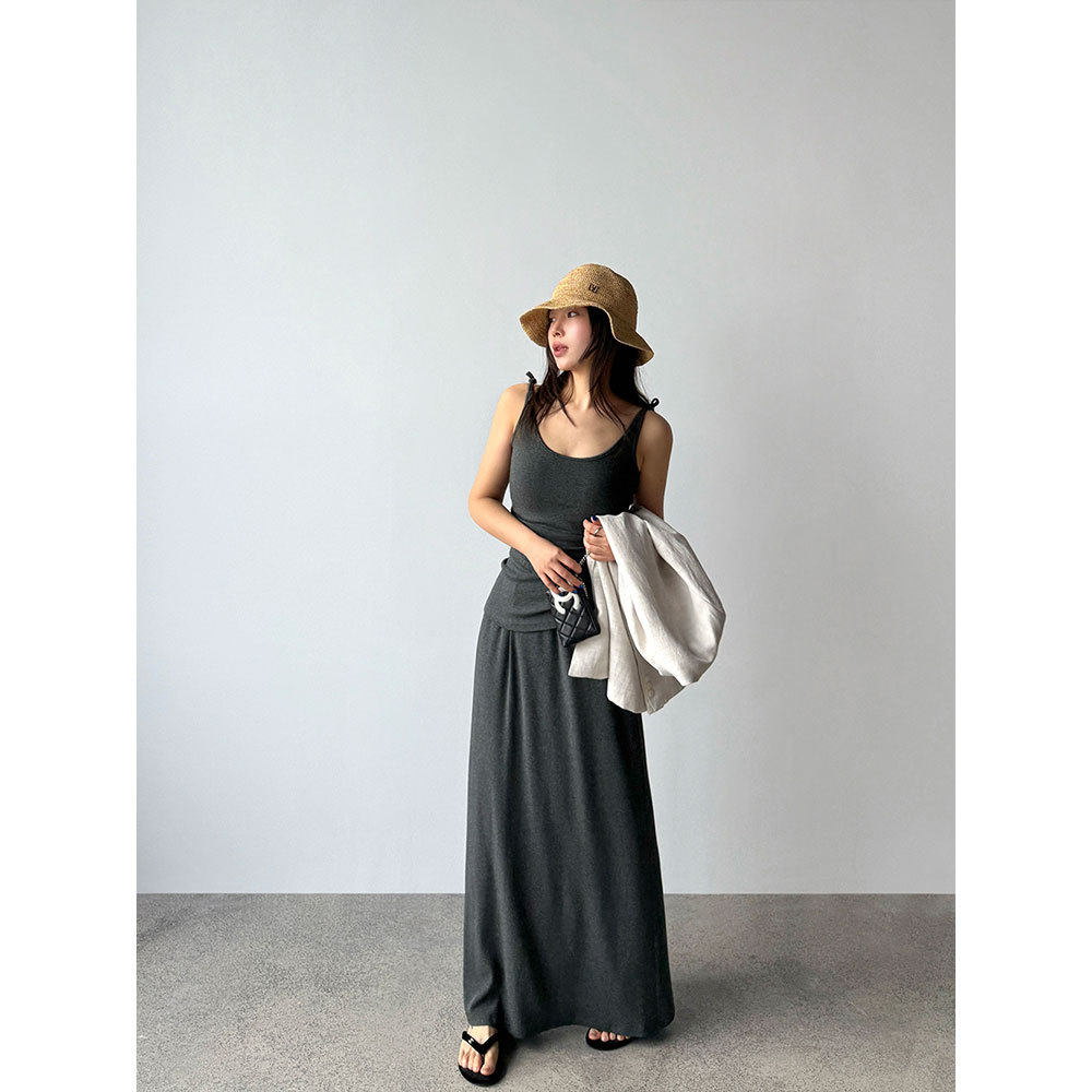 春季上新灰色吊带套装女松紧腰针织半身裙松弛慵懒垂感A字裙子女,女装/女士精品,休闲运动套装,淘宝优惠券,粉丝福利购,淘宝优惠卷