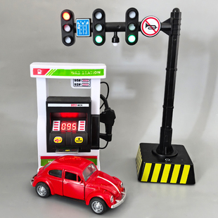 儿童红绿灯玩具发声亮灯早教交通信号灯加油站模型标志指示牌教具