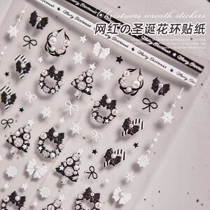 立体浮雕圣诞节美甲贴纸圣诞树蝴蝶结雪花指甲装饰小图案脸部儿童