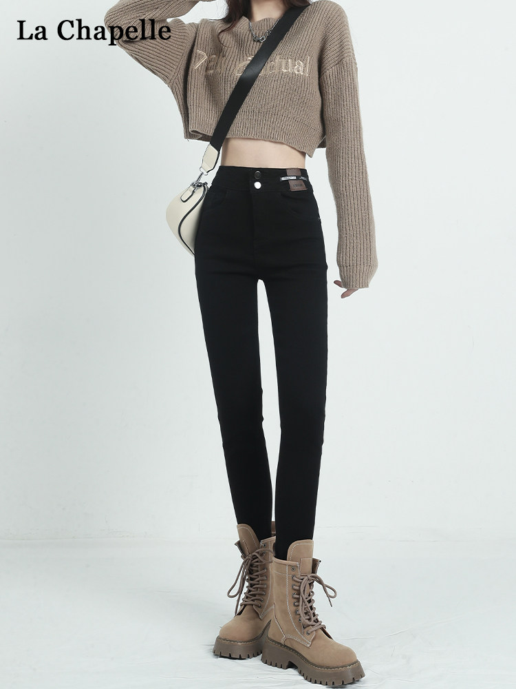 Black high waist Skinny Jeans Denim Women's 2025 Autumn and Winter New arrival silm Fleece-lined Tight Pencil Pants