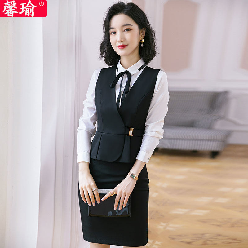 秋冬新款职业套装女空姐气质女神范正装收腰马甲套裙美容师工作服