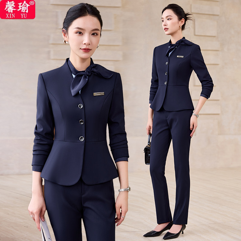 空姐气质职业装酒店前台服务员接待西装工作服美容师工装套装秋冬