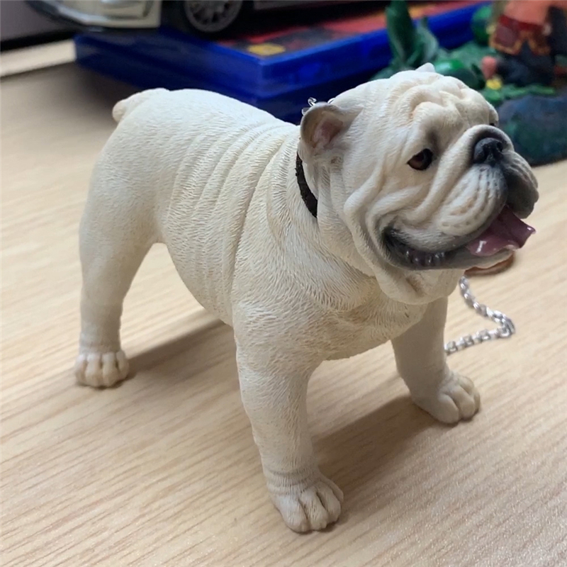 z 1/6英国斗牛犬模型仿真狗狗小英斗汽车载小摆件适合送礼收藏