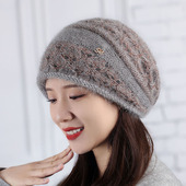 新款 上市手工钩花撞色镂空针织毛线帽大码 包头毛线帽松鼠绒包头帽