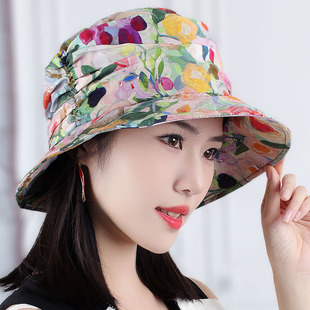 帽子女夏天韩版百搭碎花盆帽女凉帽纱帽折叠直边遮阳帽太阳帽布帽