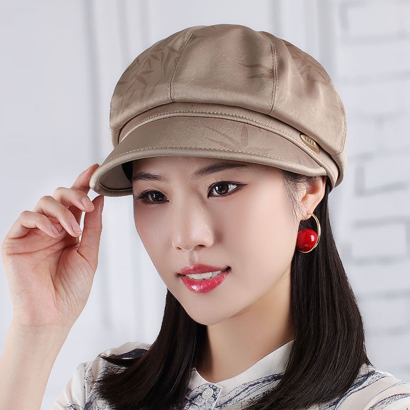 女春秋天包边鸭舌帽子时尚竹叶纹八角帽中老年休闲搭配贝雷帽布帽