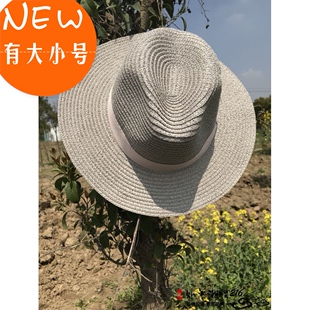 可折叠出游大小号草帽 男女大头围遮阳帽 平檐时尚海滩度假帽子