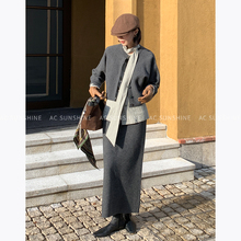 SUNSHINE 冬季羊毛混纺亲肤保暖针织半身裙女抽绳系带中长裙子